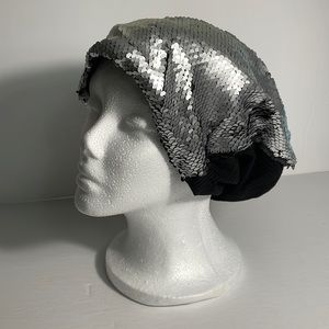Black and silver sequin beanie hat